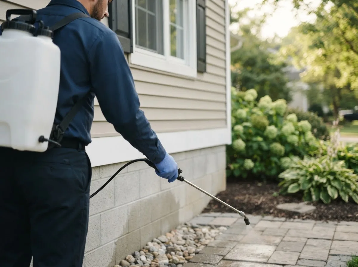 Pest control technician inspecting a home in Waynesville, MO